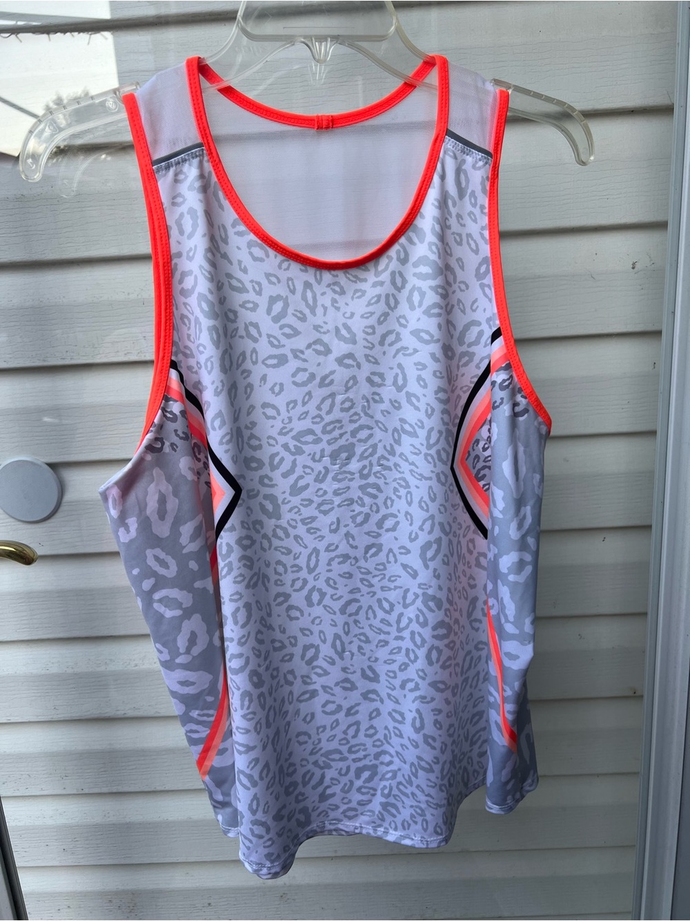Lucky in Love White and Neon Coral Leopard Print Athletic Tank